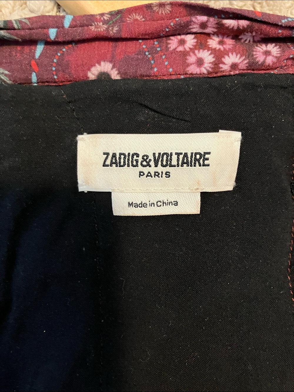 Zadig & Voltaire Burgundy Printed High-Low Skirt with Black Lace - Picture 2 of 4